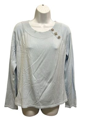 Studio London Blue Rhinestone Accent Buttons Knit Top Size L
